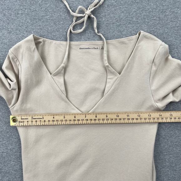 Abercrombie & Fitch Bodysuit Top Sz S Beige Tan Halter Multiway Cotton Seamless - Picture 4 of 9
